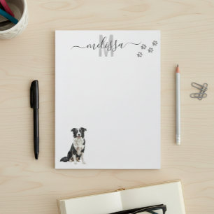 Bloc-note Collie Bordure Aquarelle Monogramme Personnalisé