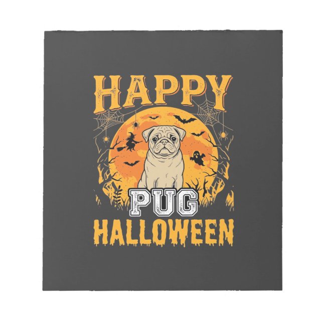 Bloc-note Conception de chien effrayant Halloween Pug heureu (Devant)