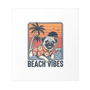 Bloc-note Conception de gravure vintage pug ambiance plage_1
