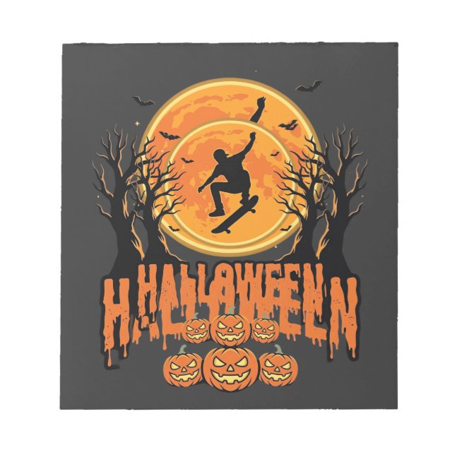 Bloc-note Conception de Lune de Skateboard d'Halloween Hallo (Devant)