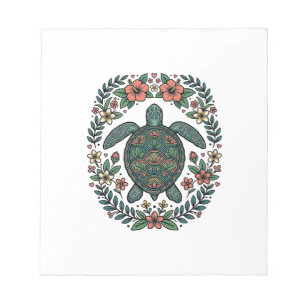 Bloc-note Conception de vecteur floral de tortue de mer vint