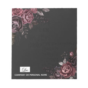 Bloc-note Conception florale de rose romantique noire élégan