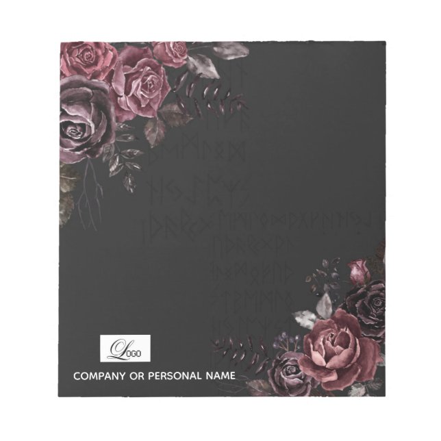 Bloc-note Conception florale de rose romantique noire élégan (Devant)