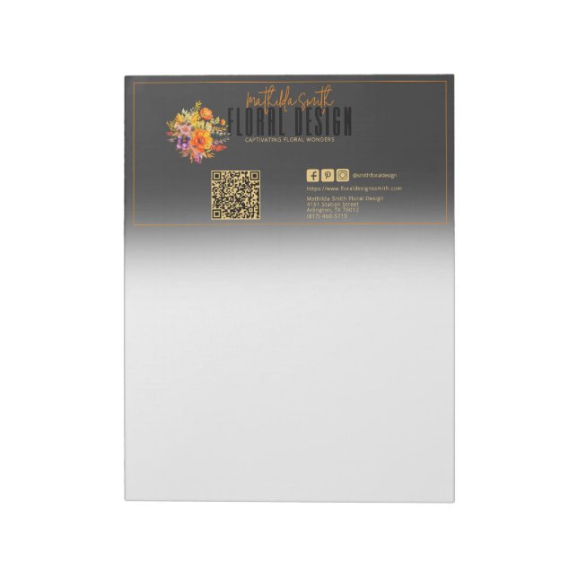 Bloc-note Conception Florale Sophistiquée Fleurs Noires et O (Tourné)