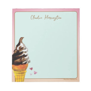 Bloc-note Cône de glace à l'aquarelle Café de dessert vintag