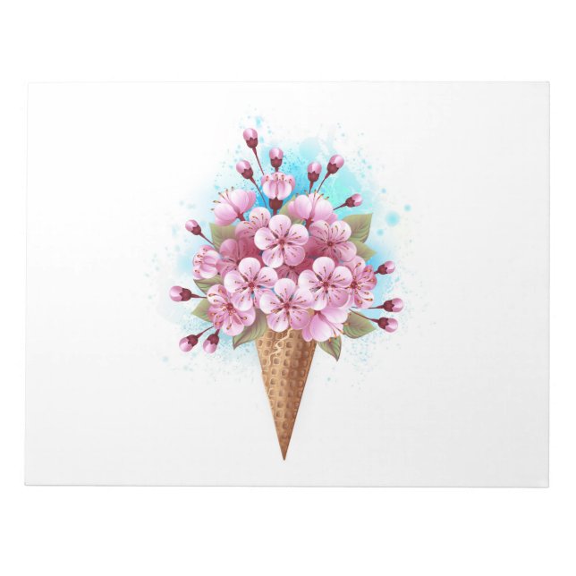 Bloc-note Cône rose Sakura crème glacée gaufre (Devant)