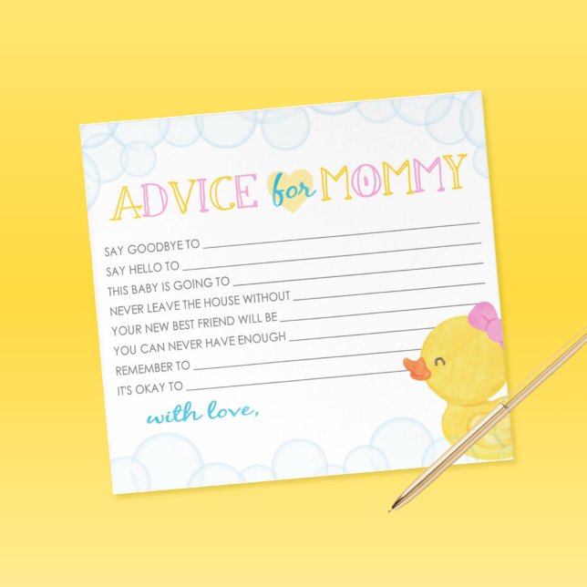 Bloc-note Conseil pour maman Fille Canard en Caoutchouc Cons (Girl Watercolor Rubber Duck Advice for Mommy Fill in the Blank Note Sheets)