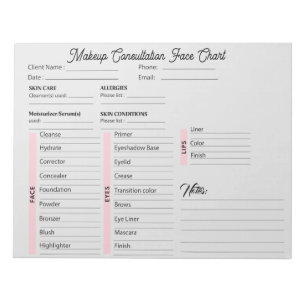 Bloc-note Consultation de maquillage Face blanc et rose