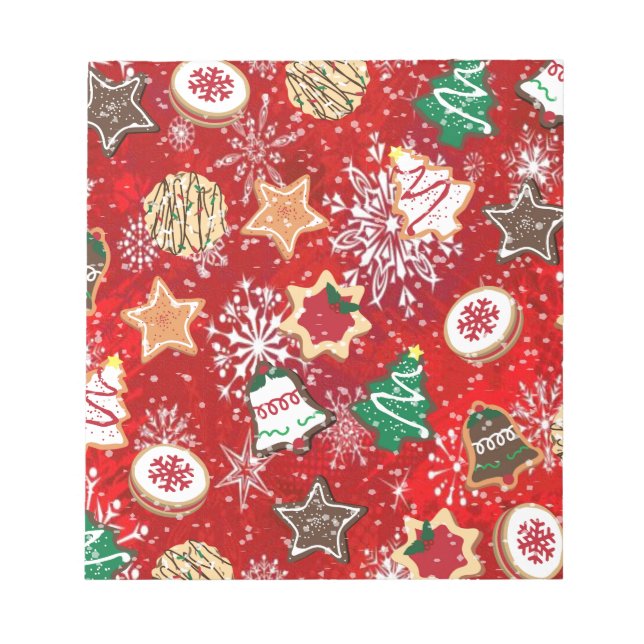 Bloc-note Cookies de Noël et flocons de neige sur fond rouge (Devant)