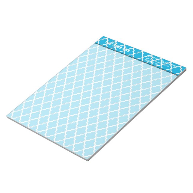 Bloc-note cool, élégant, classique aqua bleu quatrefoil (Incliné)