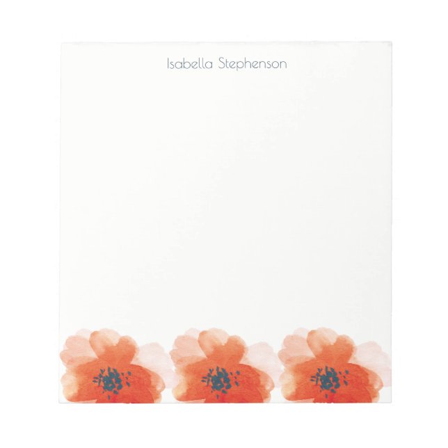 Bloc-note Coquelicots rouges à l'aquarelle Nom personnalisé (Devant)