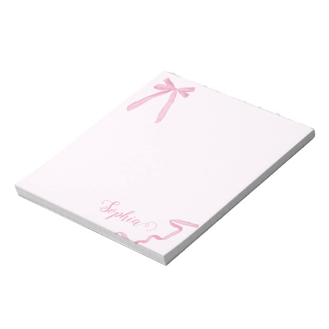 Bloc-note Coquette aquarelle Pink Bow ruban personnalisé (Tourné)