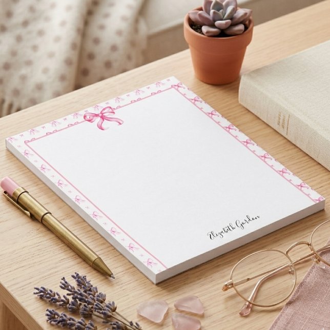 Bloc-note Coquette aquarelle rose ruban personnalisé (Créateur téléchargé)