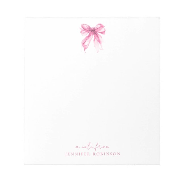 Bloc-note Coquette Tendance Ruban Rose avec Nom (Devant)
