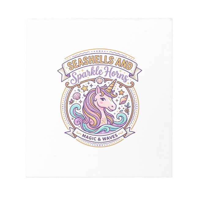Bloc-note Coquilles de licorne et cornes scintillantes POD p (Devant)