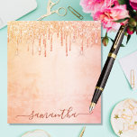 Bloc-note Coral rose or rose parties scintillant marbre glam<br><div class="desc">Un corail, or rose, arrière - plan de marbre rose rustique. Décoré avec des parties scintillant dorées et roses en faux or qui dégoulinent, la peinture goutte à goutte. Personnalisez et ajoutez votre nom. Le nom est écrit avec un grand script de style moderne écrit à la main. Lettres de...</div>