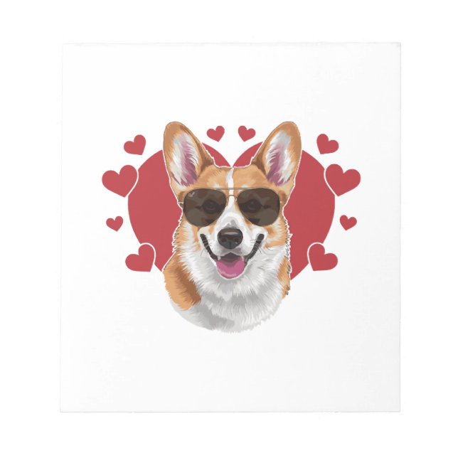 Bloc-note Corgi Amour Lunettes de Soleil Cool Entouré de Cœu (Devant)