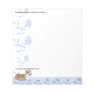 Bloc-note Corgi de Gallois de Pembroke, fleurs bleues