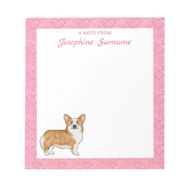 Bloc-note Corgi gallois Pembroke Rouge Sur Coeur Rose Avec T (Devant)