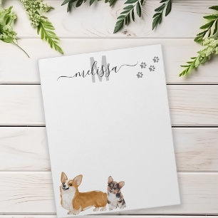 Bloc-note Corgi Love Aquarelle Monogramme Personnalisé