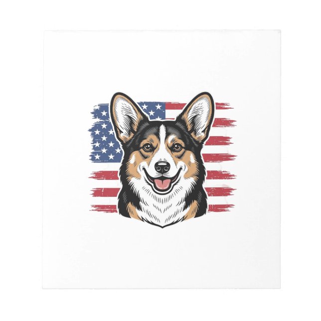 Bloc-note Corgi patriotique drapeau américain design vectori (Devant)