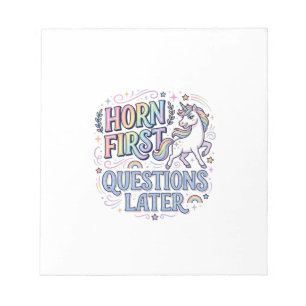 Bloc-note Corne de Licorne D'abord Questions Plus Tard Adora