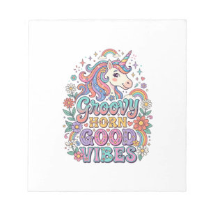 Bloc-note Corne Groovy Licorne Bonnes Vibrations Charmant PO