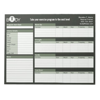 Bloc-note Corps Madness Personal Trainer Workpad