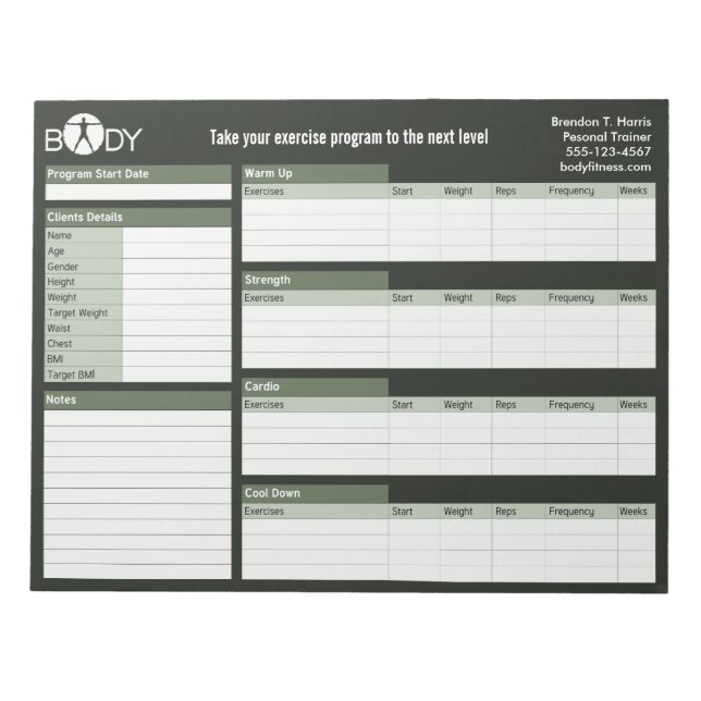 Bloc-note Corps Madness Personal Trainer Workpad (Devant)