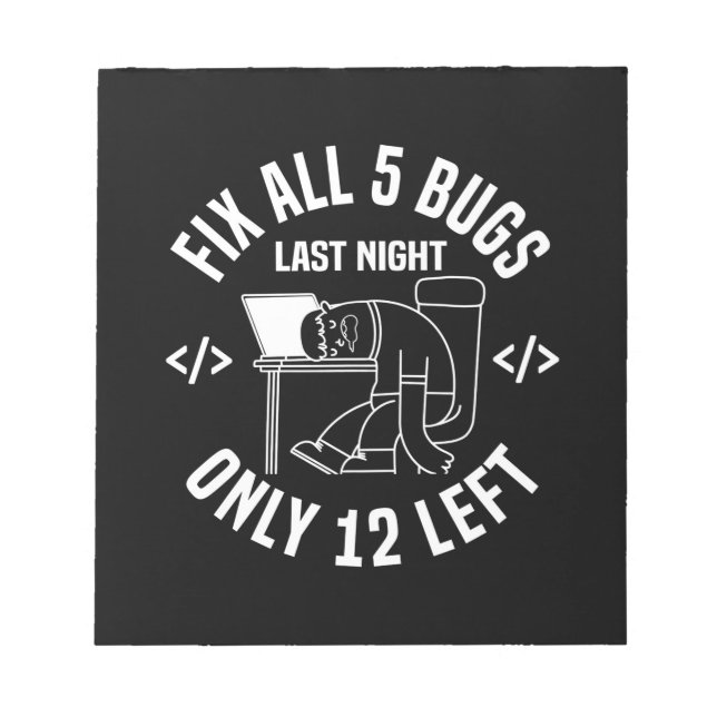 Bloc-note Correction des 5 bogues par le programmeur (Devant)