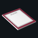 Bloc-note Couleur modifiable Burgundy Rouge blanc personnali<br><div class="desc">Burgundy / rouge profond (couleur arrière - plan peut être édité) bloc-notes personnalisé avec votre nom ou tout texte que vous choisissez en haut.</div>
