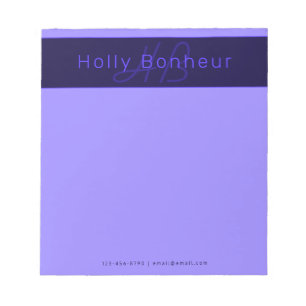 Bloc-note Couleurs Deep Purple Modernes Nom et Monogramme