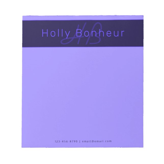 Bloc-note Couleurs Deep Purple Modernes | Nom et Monogramme  (Devant)