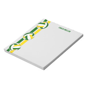 Bloc-note couleurs d'équipe de volley-ball vert or entraîneu