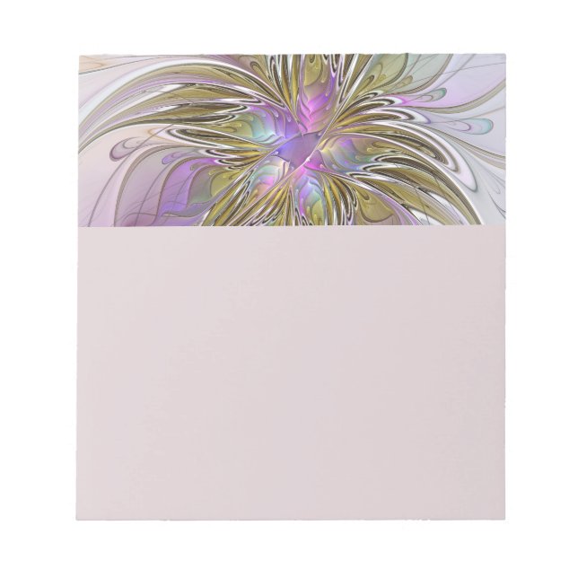 Bloc-note Couleurs Florales Abstraites Fractales Avec Rose E (Devant)
