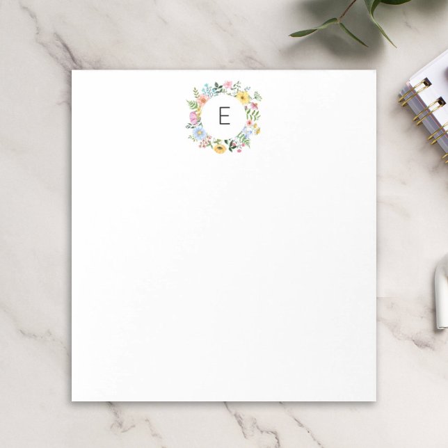 Bloc-note Couronne de fleurs sauvages monogramme personnalis (Créateur téléchargé)