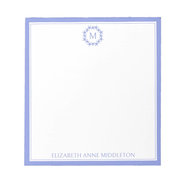 Bloc-note Couronne de monogramme étoile de mer bleue et blan (Devant)
