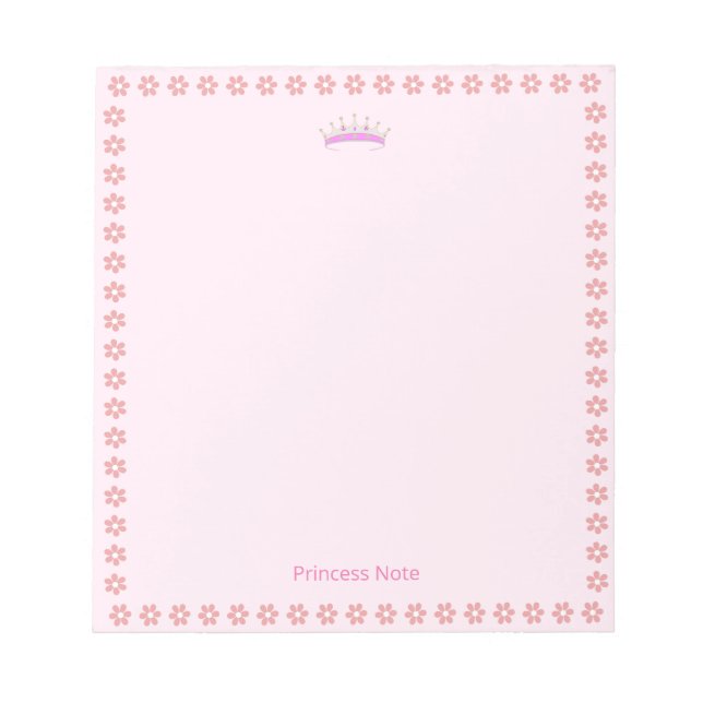 Bloc-note Couronne de princesse et fleurs roses sur simple f (Devant)