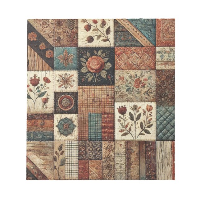 Bloc-note Couvre-lit en terre cuite et patchwork floral colo (Devant)