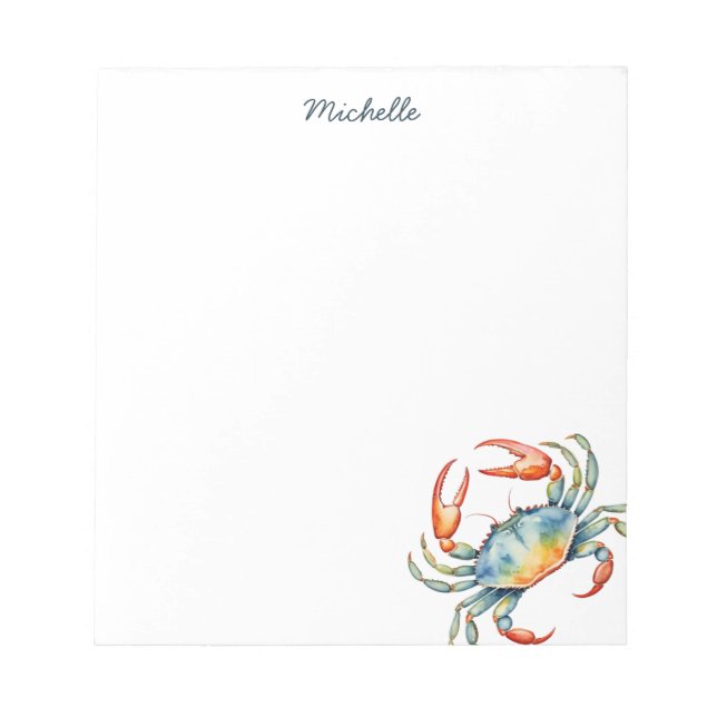Bloc-note Crabe aquarelle personnalisé Été Plage    (Devant)