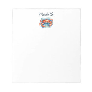 Bloc-note Crabe aquarelle personnalisé Eté Plage