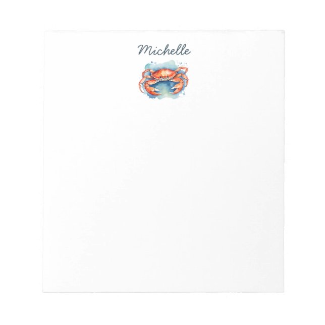 Bloc-note Crabe aquarelle personnalisé Eté Plage    (Devant)