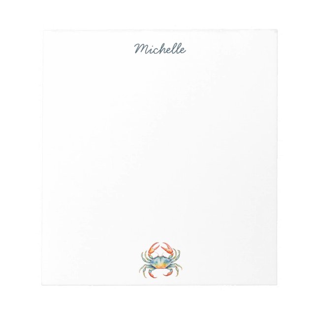 Bloc-note Crabe aquarelle personnalisé Été Plage    (Devant)