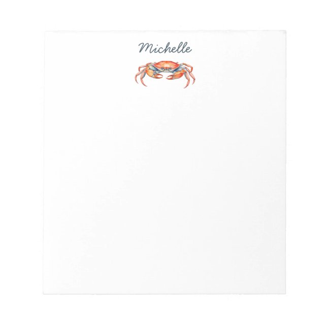 Bloc-note Crabe aquarelle personnalisé Été Plage    (Devant)