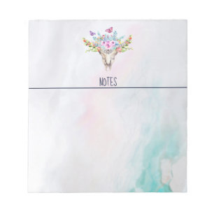Bloc-note Crâne animal Boho avec papillons et fleurs