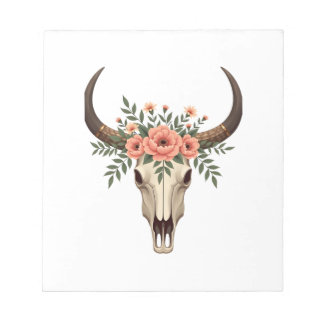 Bloc-note Crâne de taureau floral vintage Bohème occidental 