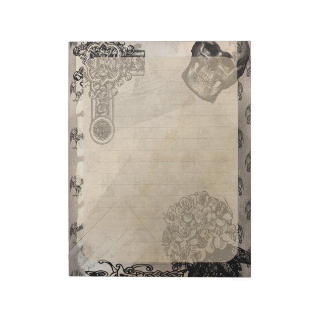 Bloc-note Crâne d'Halloween et fleur d'Hydrangée noire (Tourné)