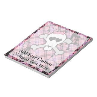 Bloc-note Crâne rose et os croisés avec Coeurs et Bow