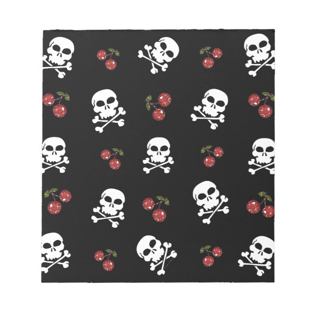 Bloc-note Crânes et cerises Rockabilly RAB sur fond noir (Devant)