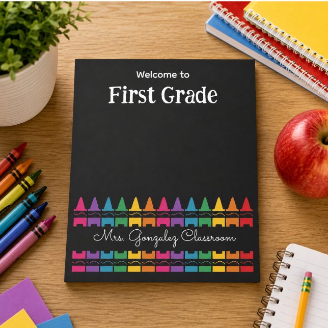 Bloc-note Crayon Arc-en-Ciel de Retour à l'École  (Welcome Back to School Rainbow Crayon Notepad)